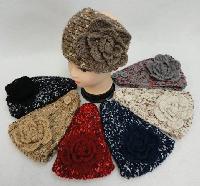 Wide Hand Knitted Ear Band [Variegated Band-Solid Bow]